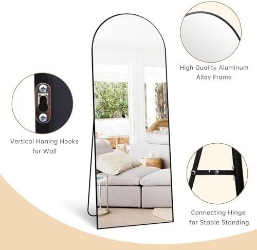 Dewfig Arched Full Length Mirror, 58"X18" Large Full Body Mirror, Black - Image 6