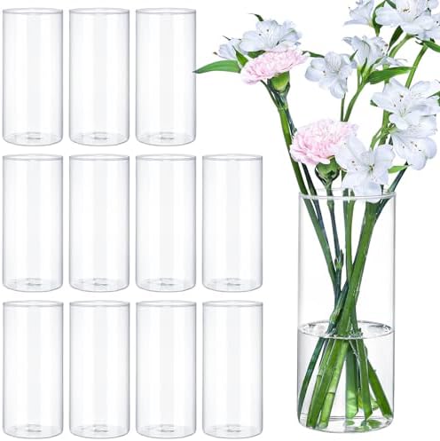 TBWIND 12pcs 8 Inch Clear Glass Cylinder Vases for Centerpieces by TBWIND