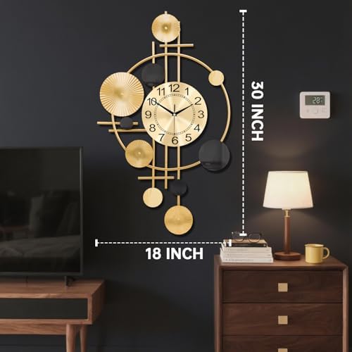 Large Wall Clocks for Living Room,Silent Non Ticking,Battery Operated Oversized Round Modern Wall Clock for Bedroom,Farmhouse,Office Wall Decor-17.7x29.97Inch(Golden) - Image 5