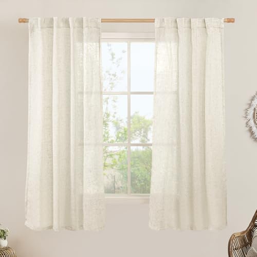 LAMIT Natural Semi Sheer Linen Curtains 60 Inch for Bedroom, 2 Panels by LAMIT