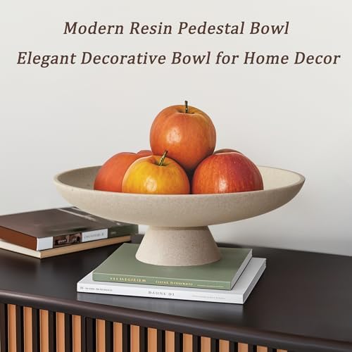 YMXYJM Modern Pedestal Decorative Bowl, Large Resin Fruit Bowl, Beige - Image 7
