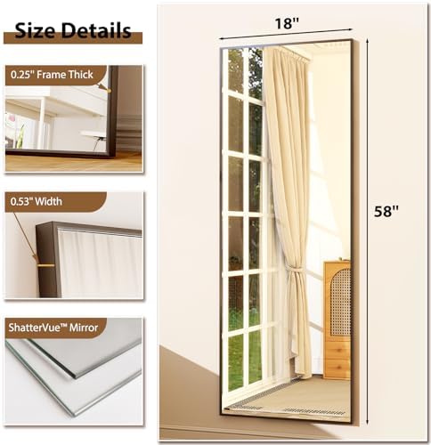 GLSLAND 58"x18" Full Length Mirror Full Body Mirror Freestanding Hanging or Leaning Rectangle Floor Mirror Aluminum Alloy for Bedroom Bathroom Living Room,Black - Image 5