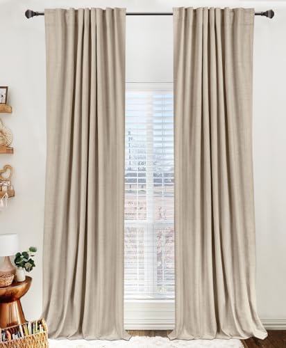 Linen Textured Total Blackout Curtains for Bedroom 108 Inches Long, Oatmeal by 100BlackoutShield