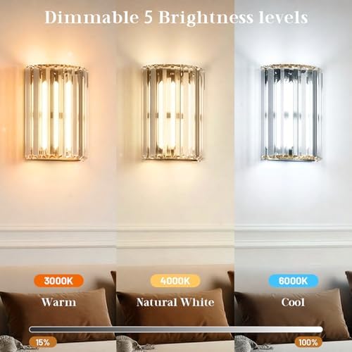 Black and Gold Battery Operated Wall Sconces Set of 2, Crystal Wireless Wall Lights with Remote, Rechargeable Cordless Wall Lamps 12 RGB and 3 CCT Dimmable Decor for Bedroom Living Room - Image 4