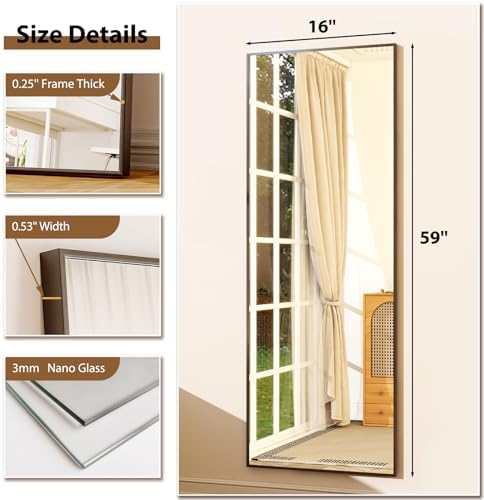 GLSLAND 59"x16" Full Length Mirror Full Body Mirror Freestanding Hanging or Leaning Rectangle Floor Mirror Aluminum Alloy for Bedroom Bathroom Living Room,Black - Image 5