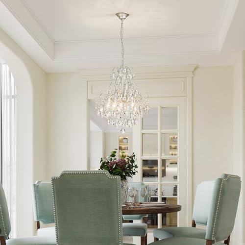 WUZUPS 5-Light Crystal Candle Chandelier Pendant Ceiling Modern Lighting Fixture for Bedroom Hallway Bar Kitchen Bathroom, H 22.8" W19.7, E12 Base, Silver - Image 6