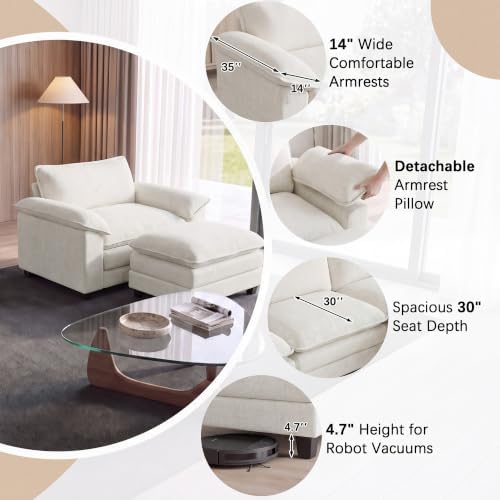 Homall Sofa Accent Chair with Ottoman, 35" Reading Chair, White - Image 3