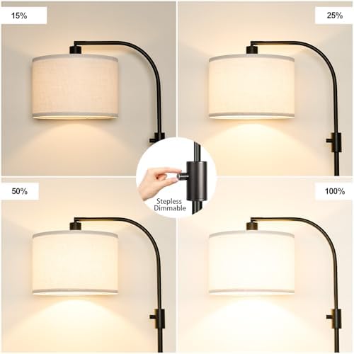 Nintiue Upgraded Modern Arc Dimmable Tall Standing Floor Lamp with White Shade, 1200 Lumens LED Bulb Included, for Living & Reading Room, Bedroom, Office & Nursery, Black - Image 3