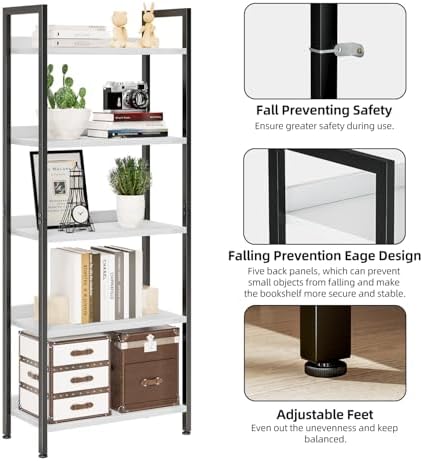 NUMENN Bookshelf, 5 Tier Freestanding Shelving Unit, White&Black - Image 6