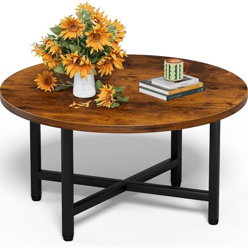 Coffee Table, 23.6" Small Coffee Tables, Brown Round Coffee Table by FURMORENE