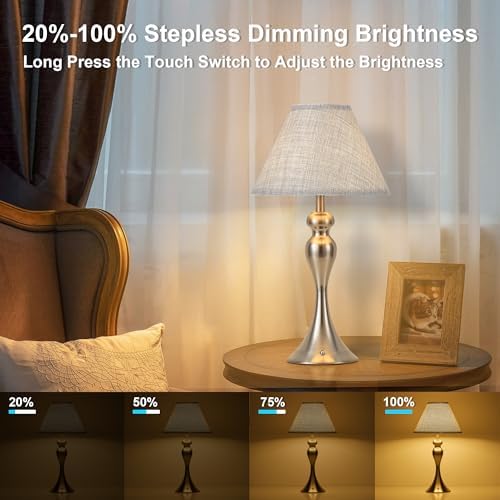 Cordless Table Lamp Rechargeable, Battery Night Light Fabric Shade, Nickel - Image 5