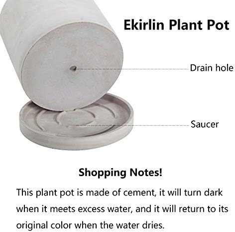 Ekirlin 9 Inch Flower Plant Pot Indoor - Grey Cement Garden Planter Concrete Planter with Drain Hole Saucer, Modern Succulents Containers for Home Decor, Office & Outdoor - Image 2