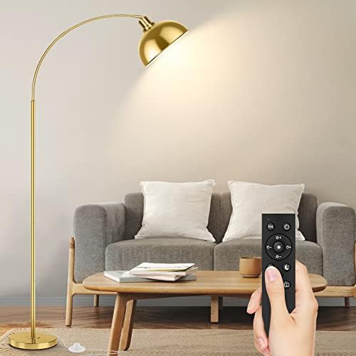 Arc Floor Lamps for Living Room, Modern Tall Standing Lamp Remote Control,Stepless Dimmable Gold Floor Lamp with Hanging Dome Shade, Over Couch Arched Reading Lamp for Bedroom, Office (Bulb Included) by gernehop