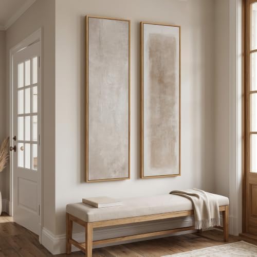 Large Framed Vertical Wall Art, Set of 2 Neutral Beige Abstract Wall Decor - Image 2