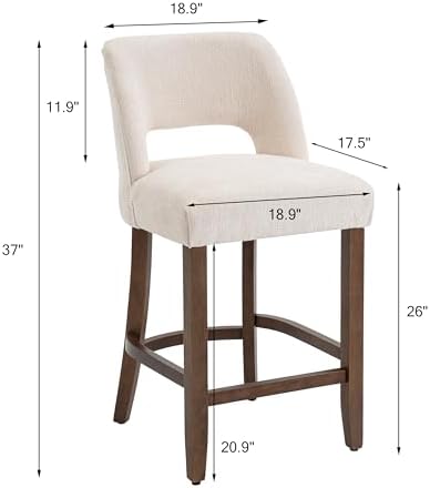 VKNOW Bar Stools Set of 6, 26" Fabric Counter Height Bar Stools, Beige - Image 2