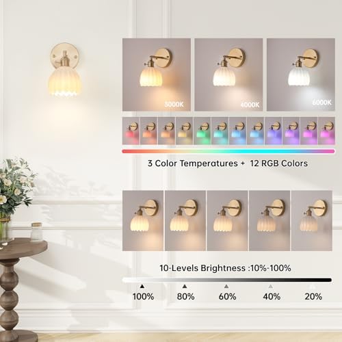 Shenmoyl Vintage Battery Operated Wall Sconce with White Tulip Glass Lampshade Rechargeable Battery Powered Wall Light with Remote Control for Bedside Bedroom Doorway, Set of 2 - Image 6