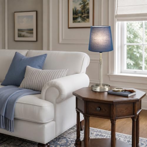 Cordless Table Lamps Set of 2 – Battery Operated Lamp with 7500mAh Rechargeable Battery, Stepless Dimmable Brushed Nickel Lamps with Blue Shade, Wireless Lamps for Dining Room (Bulbs Included) - Image 7