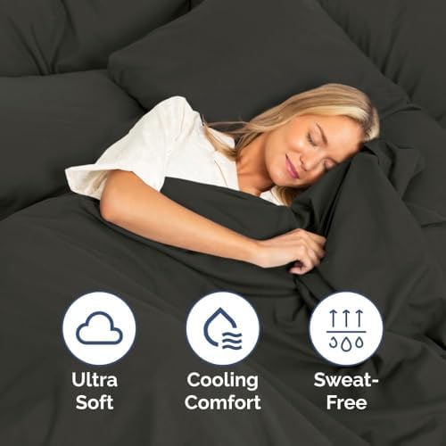 Queen Size 4 Piece Sheet Set - Comfy Breathable & Cooling Sheets - Charcoal - Image 4