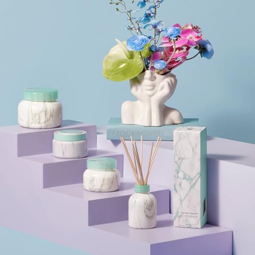 Capri Blue Modern Marble Reed Diffuser Set - Includes Reed Diffuser Sticks, Scented Oil & Glass Bottle - Luxury Scents for Bedroom Decor & Bathroom Air Freshener - Coconut Santal (5.7 fl oz) - Image 4