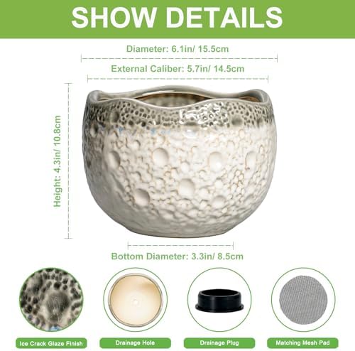 Ceramic Pots for Plants, 6 Inch Plant Pot Indoor, Beige-Grey - Image 2