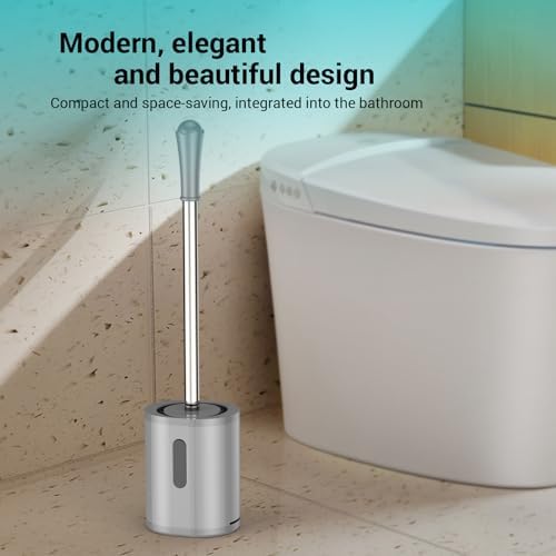 Toilet Brush and Holder Set, 2 Pack with Stainless Steel Handle Toilet Bowl Brush, Compact Toilet Scrubber Brush for Deep Cleaning Bathroom Restroom, Easy to Assemble-Grey - Image 6