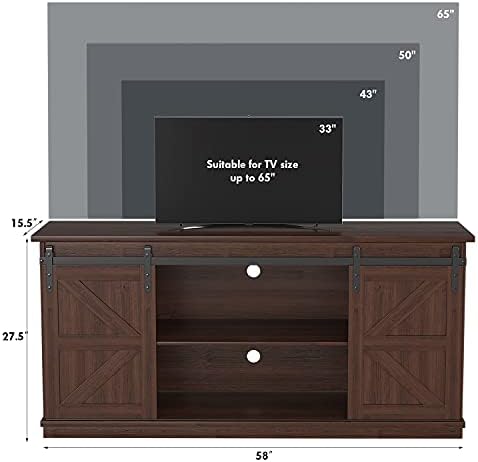 JUMMICO TV Stand for 65 Inch TV, Sliding Barn Doors, Brown - Image 6