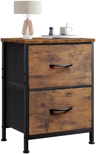 WLIVE Night Stand, Small Dresser with 2 Drawers & Wooden Top, Nightstand with Fabric Bins, Bedside Table End Table for Bedroom, Closet, Entryway, College Dorm, Rustic Brown by WLIVE
