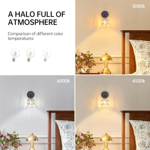 Shenmoyl Vintage Wall Sconce with Amber Tulip Glass Lampshade 180 Degree Adjustable Black Sconce Hradwired Modern Wall Lighting Fixture with Switch for Bedside Bedroom Doorway - Image 5