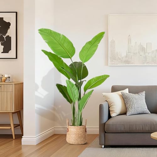 Bird of Paradise Plant Artificial 5.3Ft Tall Fake Tropical Palm Tree with Plastic Pot Silk Floor Plant for Indoor Outdoor Home Office Living Room Decor - Image 3