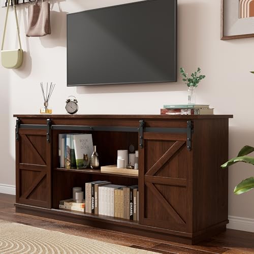 YESHOMY 58" TV Stand for TVs up to 65", Sliding Barn Doors, Espresso - Image 2