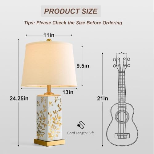 24" Chinoiserie Lamps Set of 2, Ceramic Table Lamps for Bedside - Image 6