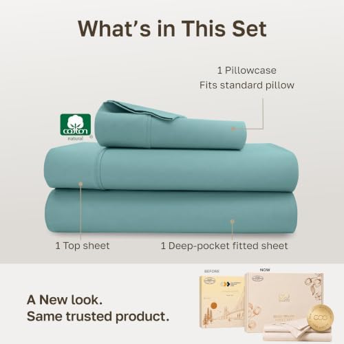 California Design Den 100% Cotton Sateen Twin Size Bed Sheets Set, 3 Pcs - Image 3