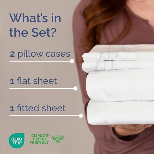 Cal King Size 4 Piece Sheet Set - Comfy Breathable & Cooling Sheets - White - Image 2