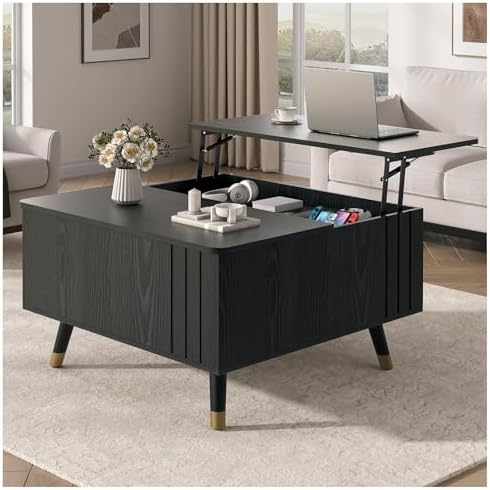 JOINICE Square Lift Top Coffee Table with Storage for Living Room,Black by Joinice