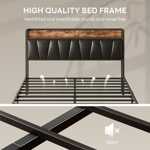 LIKIMIO Full Size Bed Frame with Storage Headboard and Charging Station - Image 5