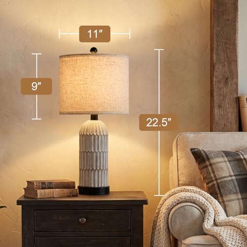 OYEARS 22.5" Bedside Table Lamps Set of 2, Farmhouse Table Lamp with USB A+C Charging Ports,Vintage Nightstand Lamp for Bedrooms and Living Rooms, Retro Resin End Table Lamp with Linen Shade, Black - Image 4