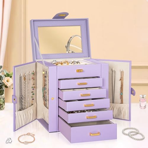 AKOZLIN 6-Tier Jewelry Box Organizer 5 Drawers Storage Purple Regular - Image 6