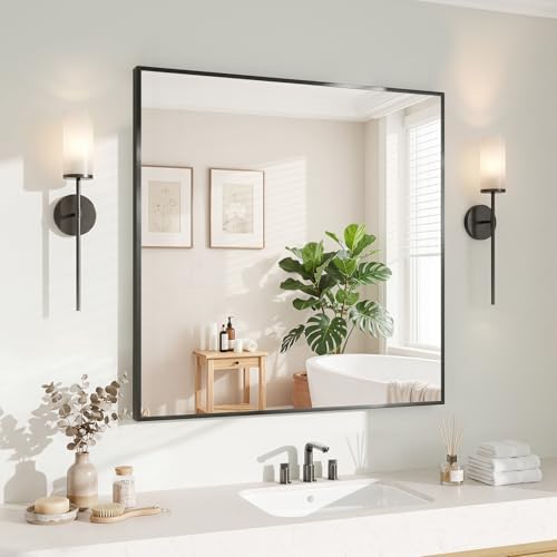 Koonmi Black Mirrors for Wall, 30x30 Inch Bathroom Mirror, Rectangular Wall Mirror for Living Room Bedroom Bathroom, Hangs Horizontally or Vertically by KOONMI