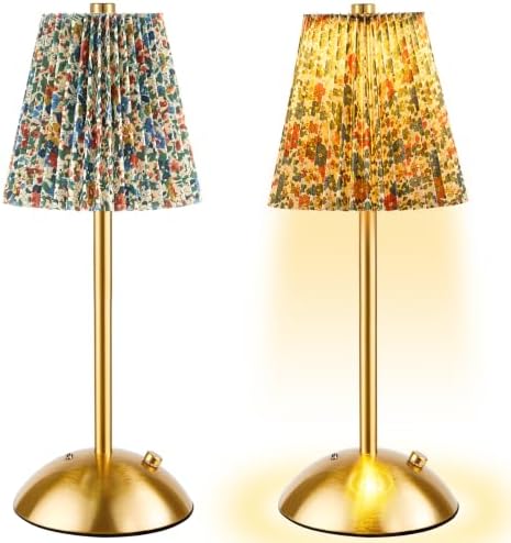 2 Pcs Cordless Table Lamp Rechargeable Touch Lamp, Gold Floral by Bornerwhite