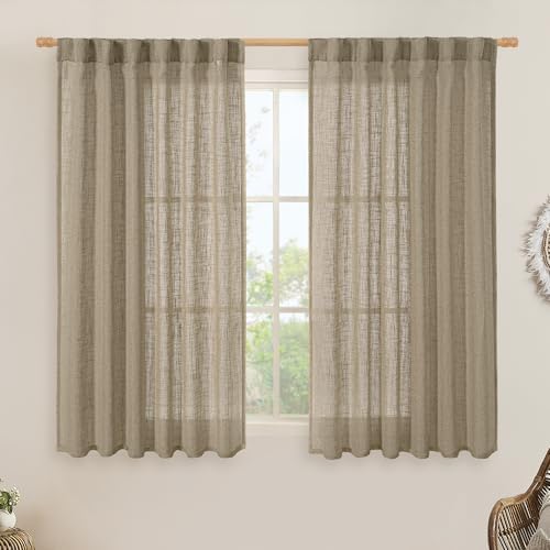 LAMIT Taupe Linen Curtains 54 Inch Length for Bedroom, 52 x 54 Inch by LAMIT