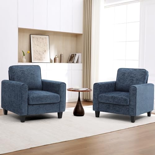 Accent Chairs Set of 2 for Living Room, Mid Century Modern Upholstered Living Room Chair, Chenille Reading Armchair for Apartment, Waiting Room, Office, Blue by choairy