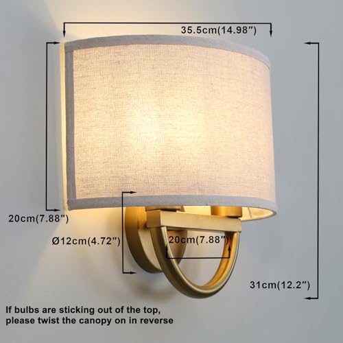 Yosoan 2-Light Linen Fabric Cloth Brass Wall Sconce Stairwell Fixture Light - Image 2