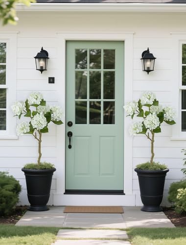 BLOSMON White Hydrangea Fake Tree for Outdoor Porch Decor, 2 Pcs, 39 Inch - Image 2