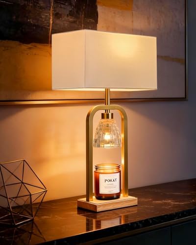 PoKat 2 in 1 Gold Table Lamp with Candle Warmer, Timer & Dimmer, Modern by Pokat