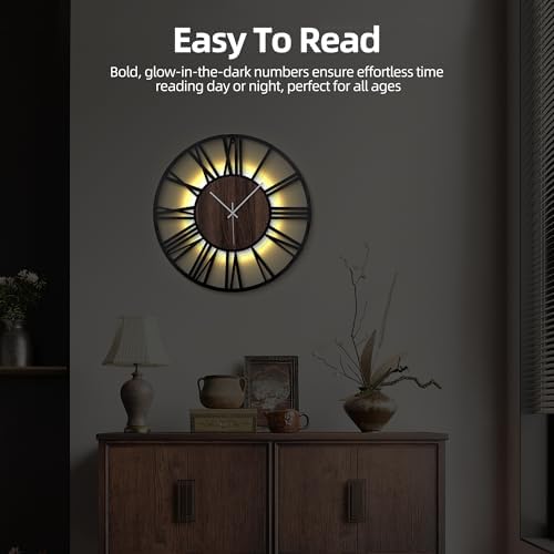 20 Inch Large Metal Wall Clock with Voice and Light Sensor Night Light, Glow in The Dark Non-Ticking Silent Battery Operated Decorative Oversized Wall Clock for Bedroom Living Room Decor - Image 5