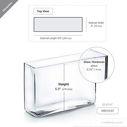 WGV Long Rectangle Block Vase Bulk, Width 3", Length 10", Height 7", Clear Glass Floral Container Wedding Party Event Home Office Decor, 6 Pieces - Image 2