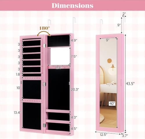 GIANTEX Wall or Door Mounted Jewelry Cabinet with Full Length Mirror - Image 6
