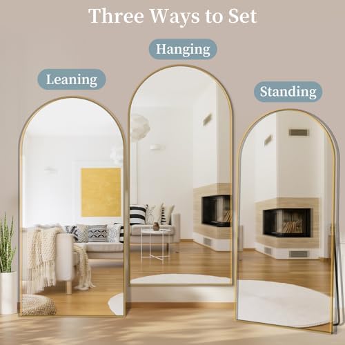 76"x34" Arched Full Length Mirror with Stand,Full Body Floor Mirror - Image 6