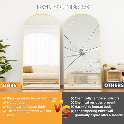 Beauty4U 79" x 39" Arched Full Length Mirror with Stand, Gold Floor Mirror - Image 5