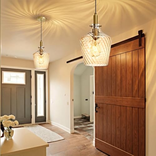 Stripes Amber Glass Pendant Light for Kitchen Island Gold 8 Inch 1 Pack - Image 6